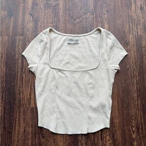 Cream Urban Outfitters Fitted Ribbed Cropped Square Neck Top - Size S